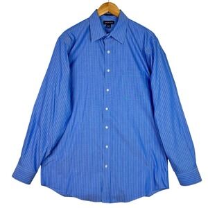 Lands' End‎ No Iron Supima Cotton Pinpoint Dress Shirt Mens Blue Stripe
